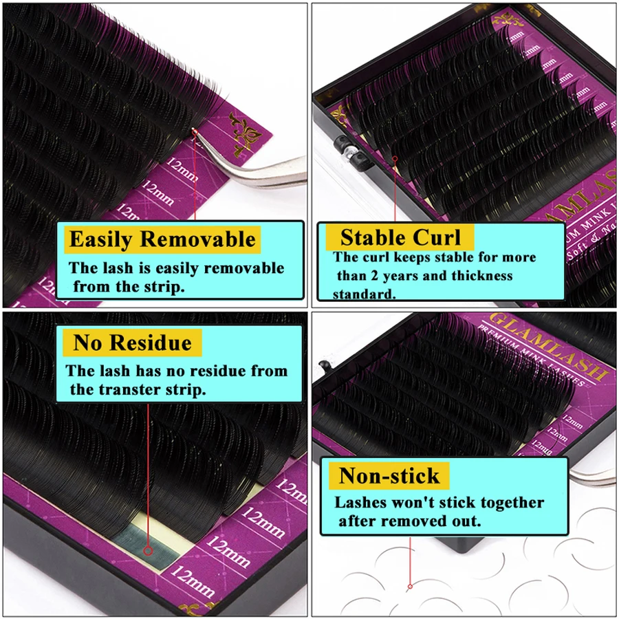 GLAMLASH Wholesale 16 Rows Hig - Eyelash Extension Human Hair ulasan dan harga